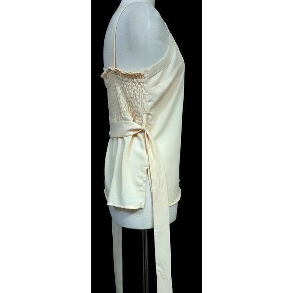 Pleione Catwalk to Sidewalk V-Neck Buttoned Blush Top Sz S Belted Smocked NEW - Picture 2 of 6